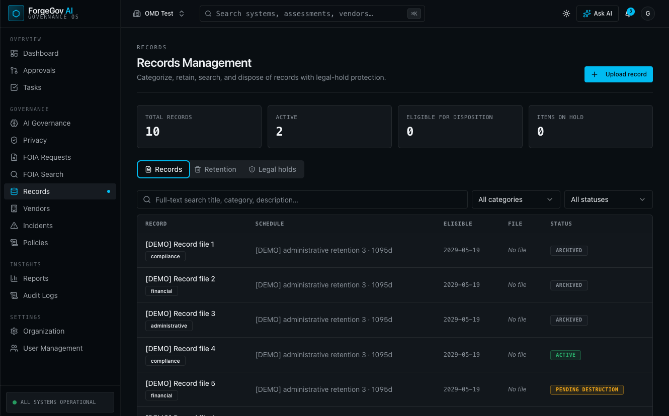 Records Management workspace